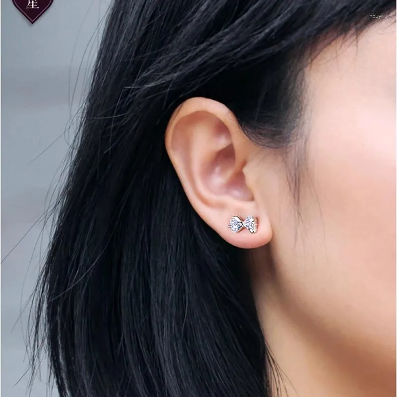 Boucles d'oreilles étincelantes Real 925 Sterling Silver Zircon Bowknot Design Earge pour femmes Gift Korea Ear Bijoux Oorbellen