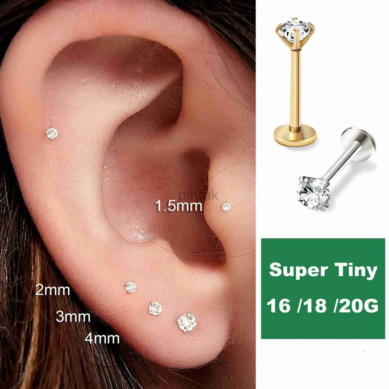Stud 2/6PCS Stainless Steel Eearring Nose Stud Cartilage Piercing Jewelry Helix Tragus Lip Flat Back Tiny Earrings for Women 20G 16G d240426