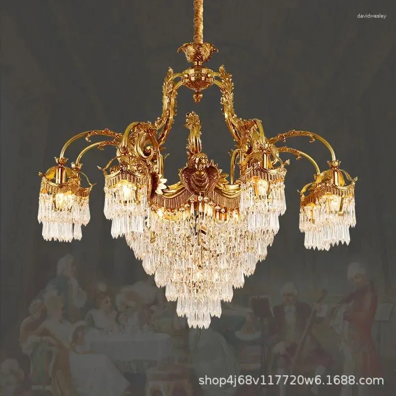 Plafonniers ier cuivre cristal lampe de luxe atmosphère vivante salle à manger chambre chambre européenne villa duplex du bâtiment du bâtiment lumière