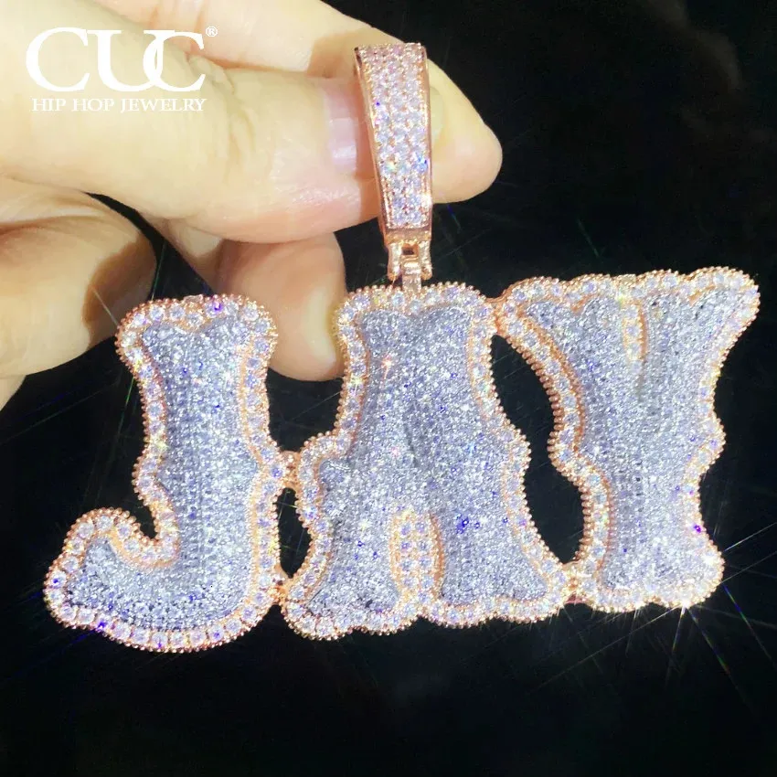 CUC CUC Custom Double Letter Nome ciondolo con zircone ghiacciata collana d'argento in argento uomo donna Women Hip Hop Jewelry 240416