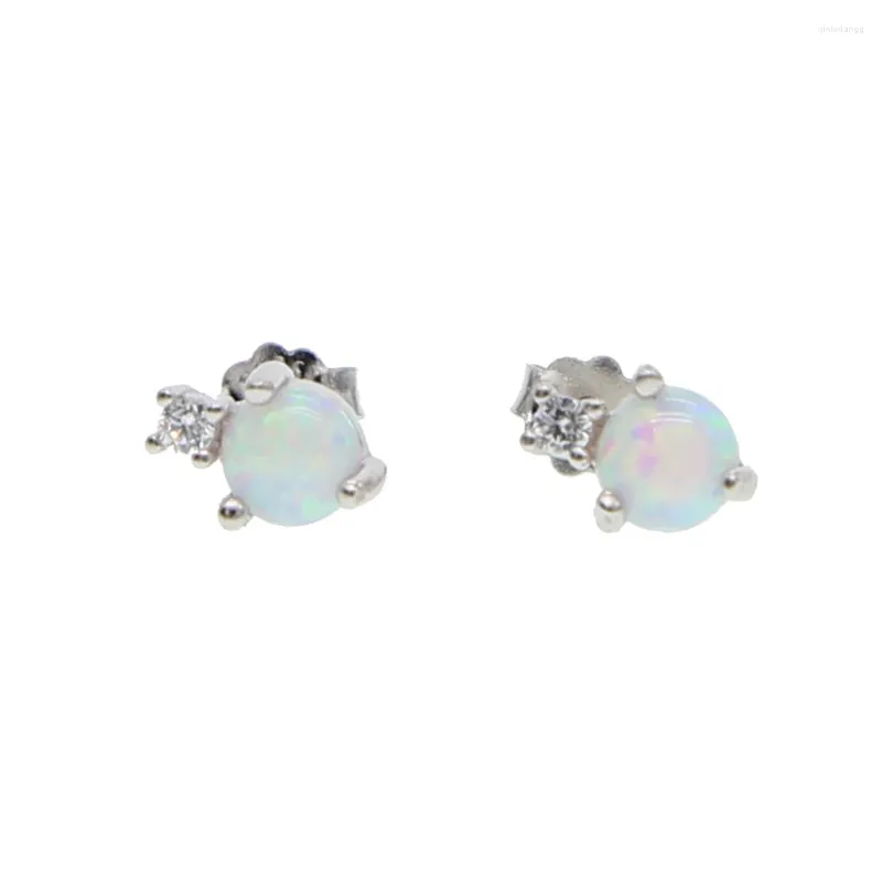 Stud -oorbellen 925 Sterling Silver Two Stone Clear CZ White Fire Opal delicate sieraden hoogwaardige druppel oorrang
