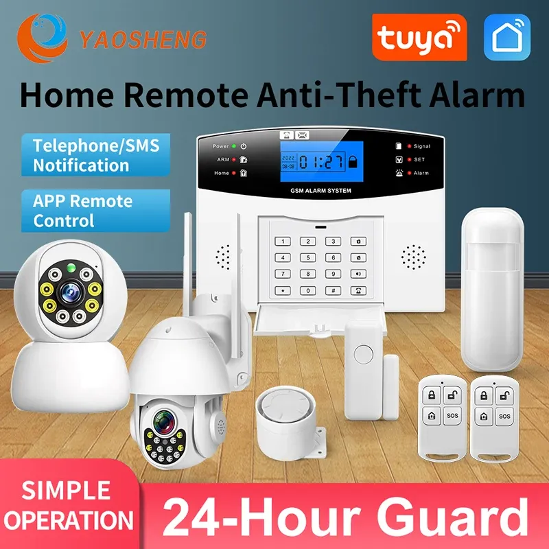 Modules TUYA Smart Home GSM Security Alarms For Home WIFI Wireless Home Alarm For Garage Residential House Security Alarms Support Alexa