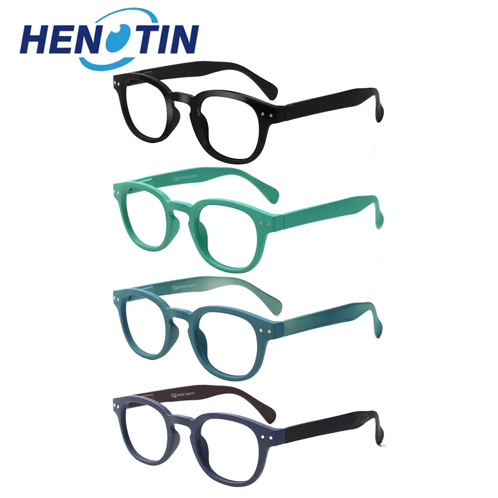 Soczewki Henotin Classic Round Rame Reading Okulary Sprężyn Zawias Mężczyźni i kobiety HD Okulary +0 +600