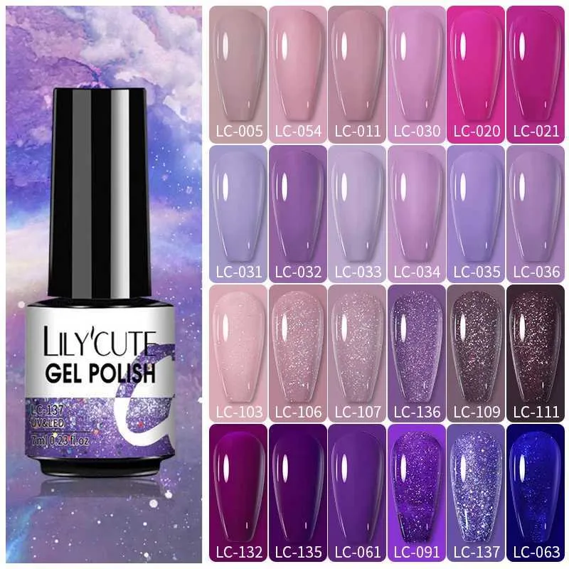 Nail Polish LILYCUTE Nail Gel Polish UV Semi Permanent Ice Purple Serise Nail Art All For Manicure LED Gel Base Top Coat Gel Varnish Polish Y240425
