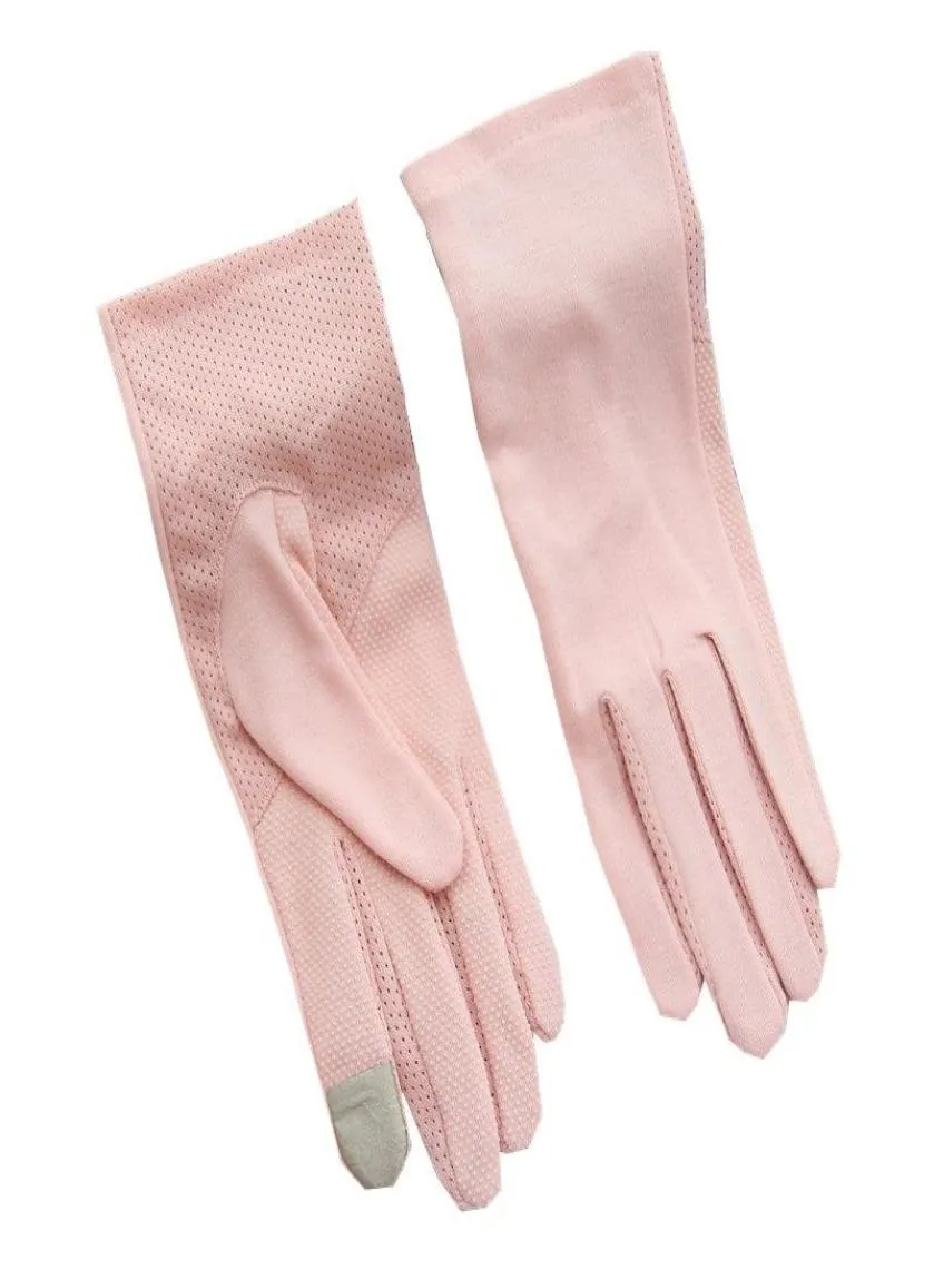 Solskyddshandskar för kvinnor i sommaren Pure Cotton Pekskärm Thin Hateble Anti Slip Short Riding Gloves Spring och Autumn5780095