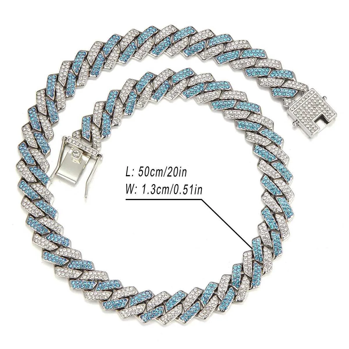 Strands Full flow water stone geometric blue heavy Cuban chain link mens necklace hip-hop jewelry 240424