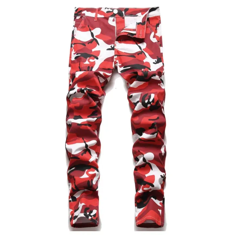 Rouge Camouflage Men Jean Jeans Straight Fashion High Quality Party Colters Washed Harem Trend Army Pants 240423