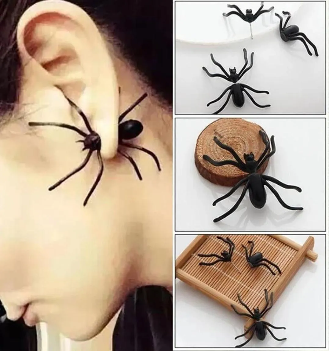 Stud Halloween Dekoracja kostiumów dla kobiety 3D przerażające czarne kolczyki do uszu pająka Haloween impreza DIY Decorstud6955133