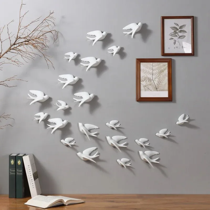 Modern Creative White 3D Bird Wall Ornaments Minimalist Europeanstyle vardagsrum El Bakgrund Mjuk keramisk DIY -dekoration 240426