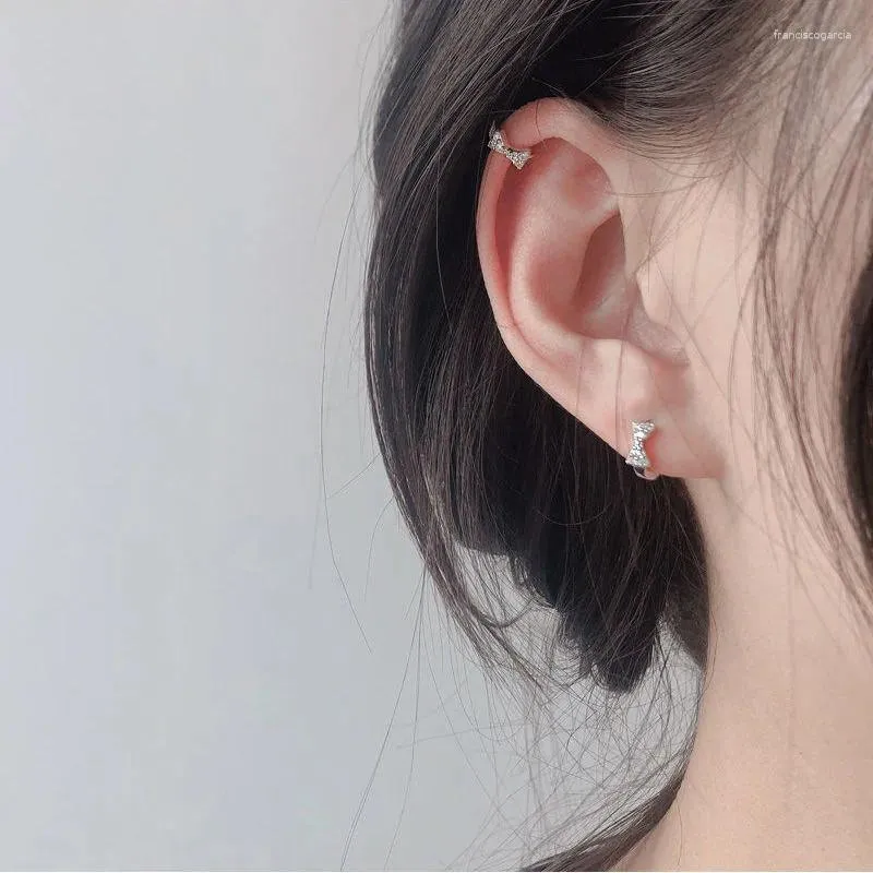 Hoopörhängen S925 Sterling Silver Korean version Bow For Women Delicate Small Ear Zircon Stud Ins Wind Jewelry