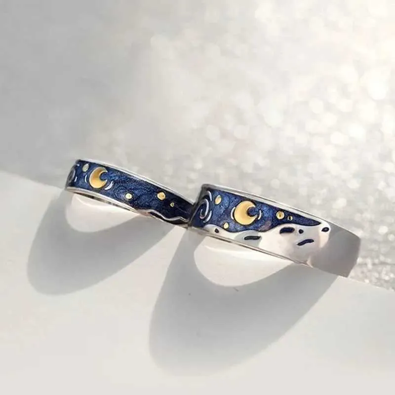 Band Rings Creative Van Gogh Sky Sky Open Lover Anello di moda Anello di moda personalizzato Mens Couple Gift Hing Wholesale Q240429