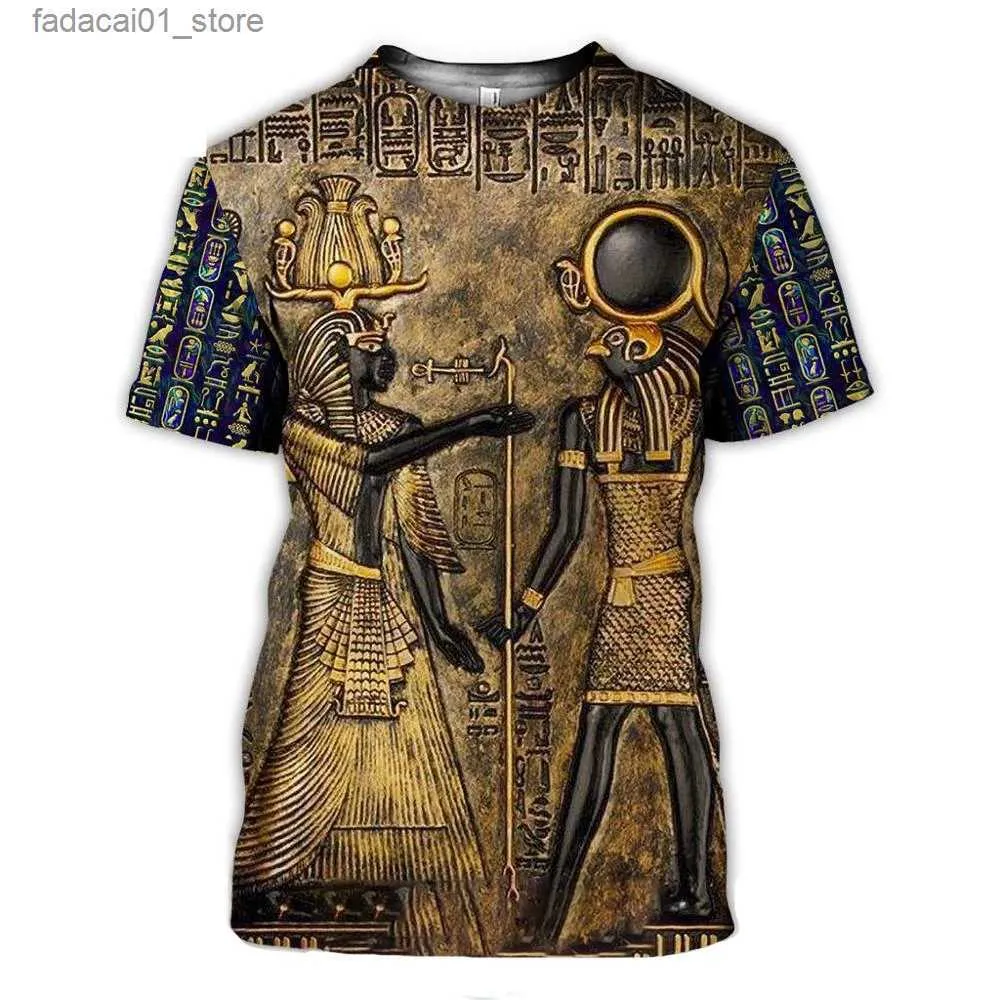 Herren-T-Shirts 3D Ägyptische Pharao gedruckt T-Shirt Sommer Casual Retro T-Shirts Eye of Horus Herren Mode übergroße Kurzarm-Tops Q240426