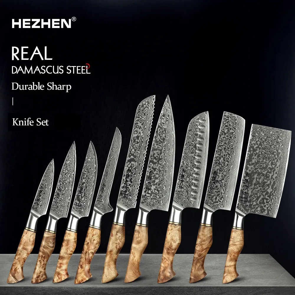 Knivar Hezhen Kök Knife Set 17pc Damascus Steel Knives Chef Knife Kitchen Accessories Professional Chef Knives Cooking Tools