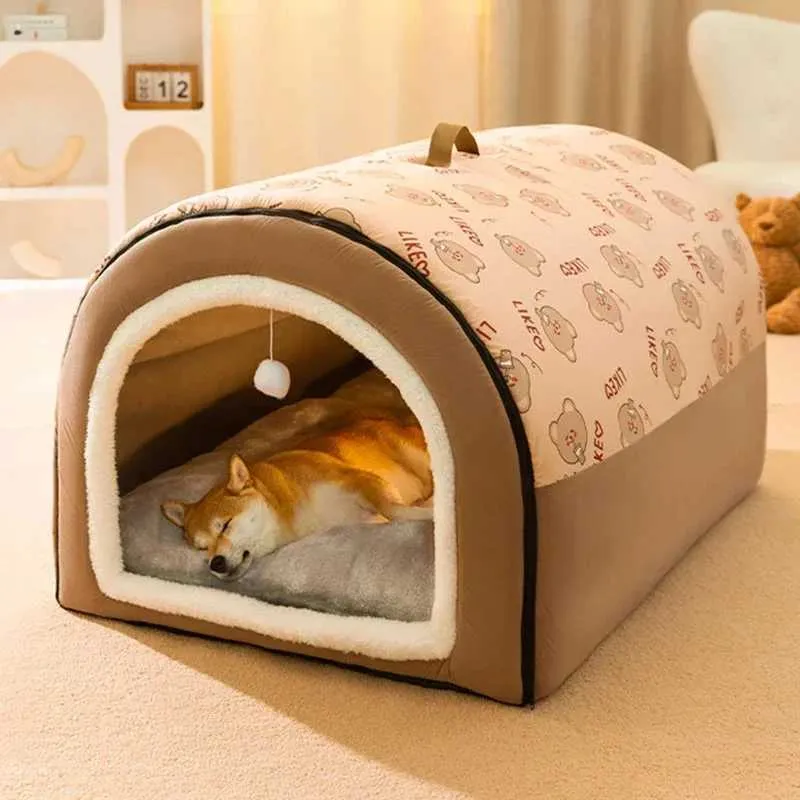 QB6B Cat dragers Crates Huizen Warm Wintermat in de schuilplaats Afdeling Wasbaar bed Nest Deep Slaap Tent Geschikt voor middelgrote en grote hondenhuizenbenodigdheden 240426