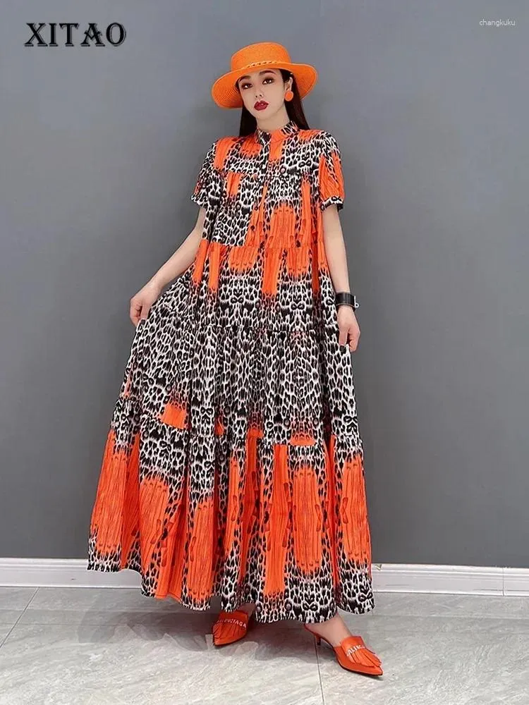 Robes de fête Xitao Patchwork Leopard Robe Femmes Korea 2024 Personnalité d'arrivée d'été Fashion Loose Short Manneve Casual WMD5820