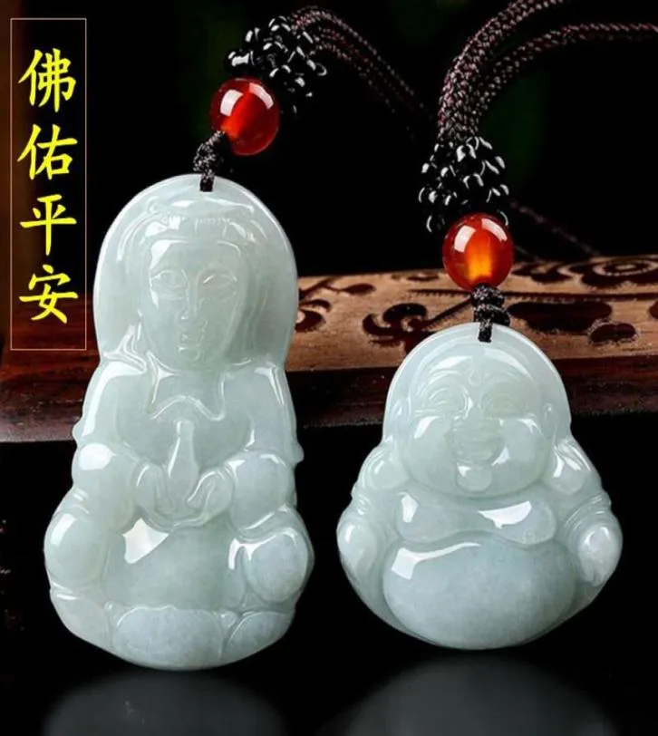 Naturalna biżuteria Myanmar Jade A Towar Guanyin Mężczyzna Jade Buddha Samica średnie ziarno lodowe wisienia 255S2786707