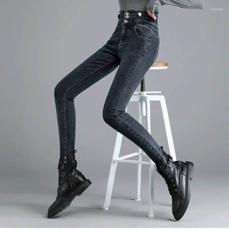 Kvinnors jeans stretch leggings denim fast färg casual hög midja smala fit byxor kvinnor 2024 fyra säsongsmärke länge
