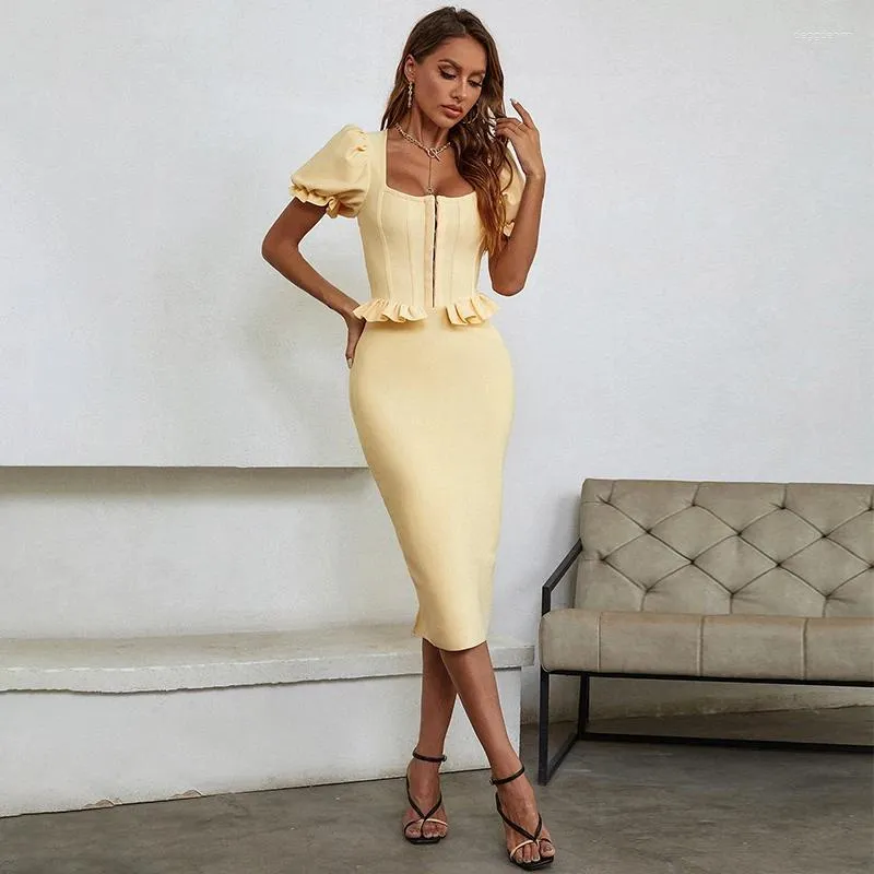 Party Dress Women Autumn Short Sleeve Zipper Yellow Knee-Length Bodycon  Nylon Midi Dress from Dhgate Urban Sexy Dresses - price 65.11