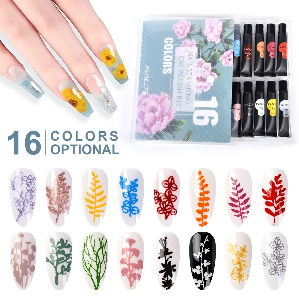Gel kads 16 couleurs Empilement ongle Polon Gel Set tampon peinture imprimement imprimer laquer UV Gel vernis à ongles Gel pour plaque d'estampage à ongles