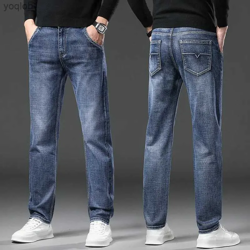 Men's Jeans 2024 Fashion Mens Elastic Jeans Business Mens Straight Legs Classic Jeans Casual Denim Pants Ultra Thin Suitable for Simple Mens TrousersL2404