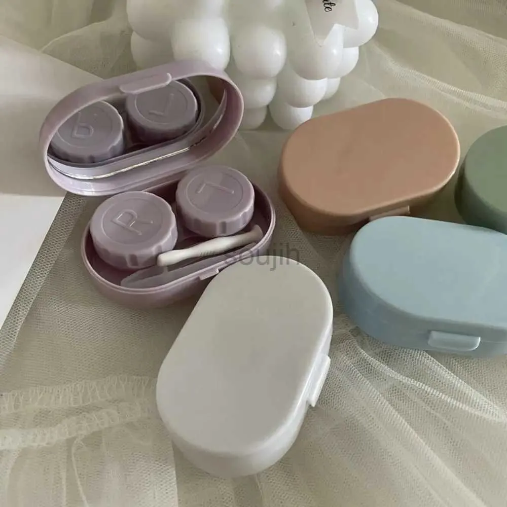 Kontakta lins Tillbehör Mini Case Candy Color Portable Solid Box Cream Simple Care Women D240426