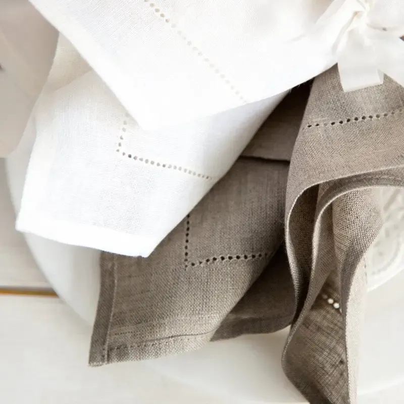 Almohadillas de 6 piezas de hemstitch servilleta de cóctel para la fiesta de la boda de la boda servilleta servilleta del algodón servilleta de algodón