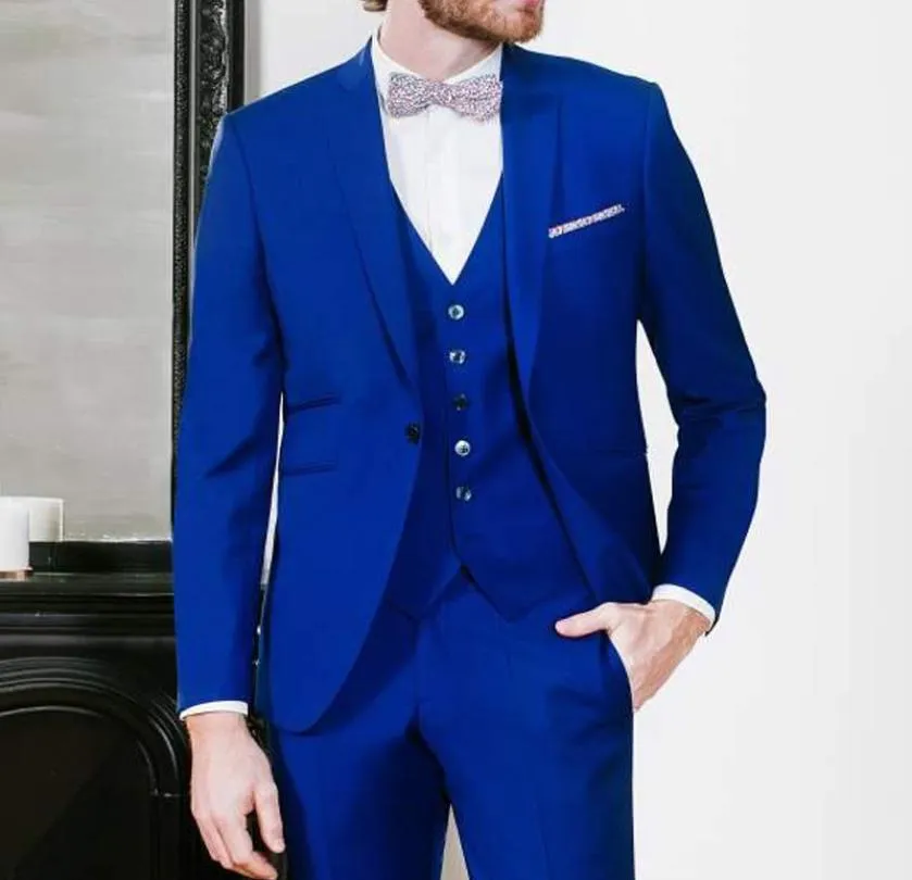 Gorgeous 3 Pieces Blue With Stripe Groomsmen Tuxedos Peaked Lapel