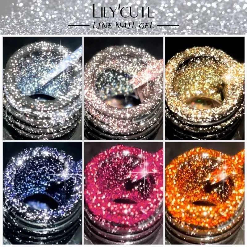 Nail Polish LILYCUTE 5ml Reflective Glitter Liner Gel Polish Nail Art Polish Semi Permanent UV Gel Nails Drawing Polish DIY Painting Varnish Y240425