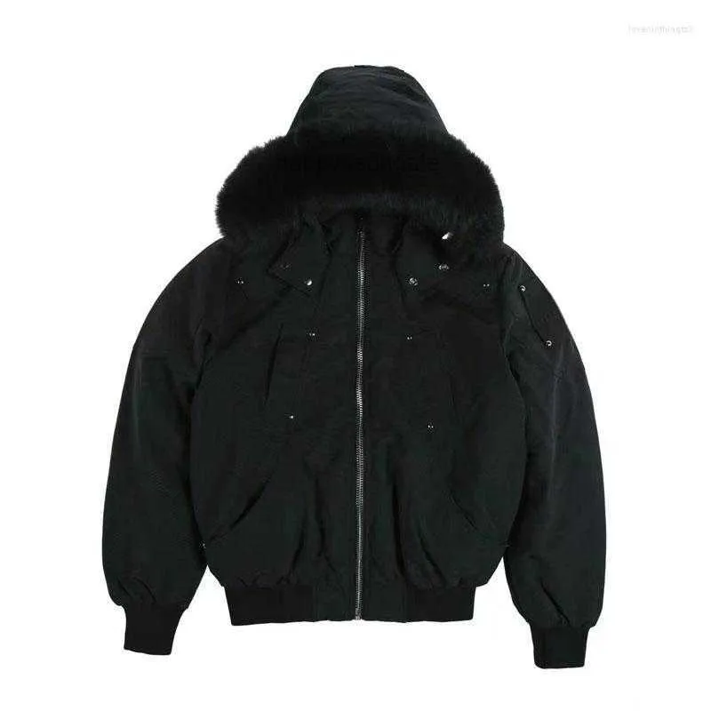 Mens Down High Quality Real Fur Winter Mens Mooses Ballistic Bomber Parka Jackets Warm Outwear Coat Windproof Short