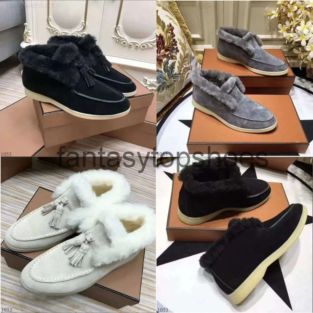 Loro piano lp laarzen schoenen newst heren vrouwen winter vacht warme casual sneakers suede lederen jurk loafers ontwerper open walk short laarzen 35-46 met doos