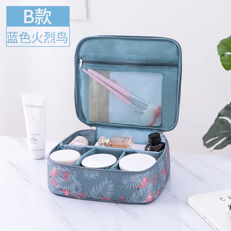 Korean Printed Cosmetic Bag Lotion Compartment Toiletry Bag Travel Portable Handbag Detachable Large Capacity Storage Bag