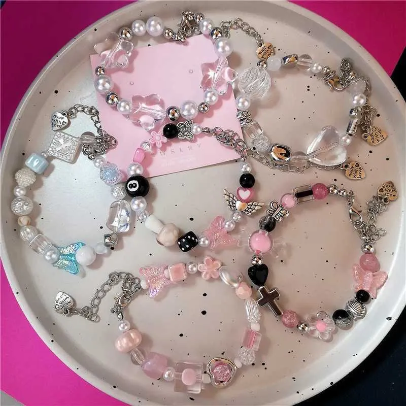 Perle goth harajuku mignon y2k arrière fait à la main le coeur en forme d'étoile charmante bracelet womens rétro grunge emo 2000s accessoires