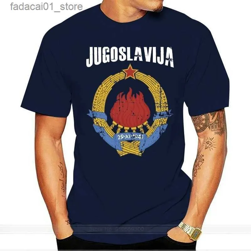 T-shirts voor heren Jugoslavija Joegoslavië Arms T-shirt Vintage Zwart hoogwaardige mannen Katoen kleding Ringer T-shirt Q240426