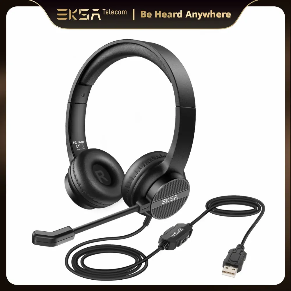 Oortelefoons Eksa H12E Office Headset Onear USB Wired Computelhoofdtelefoon met microfoon enc callcenter headset gamer voor pc -laptop Skype