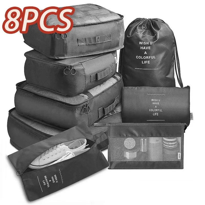 Tassen 7/8/10 PCS SET Travelzakken grote capaciteit opslag make -uptas koffer Pakte draagbare kleding ondergoed schoenvakzak Organizer