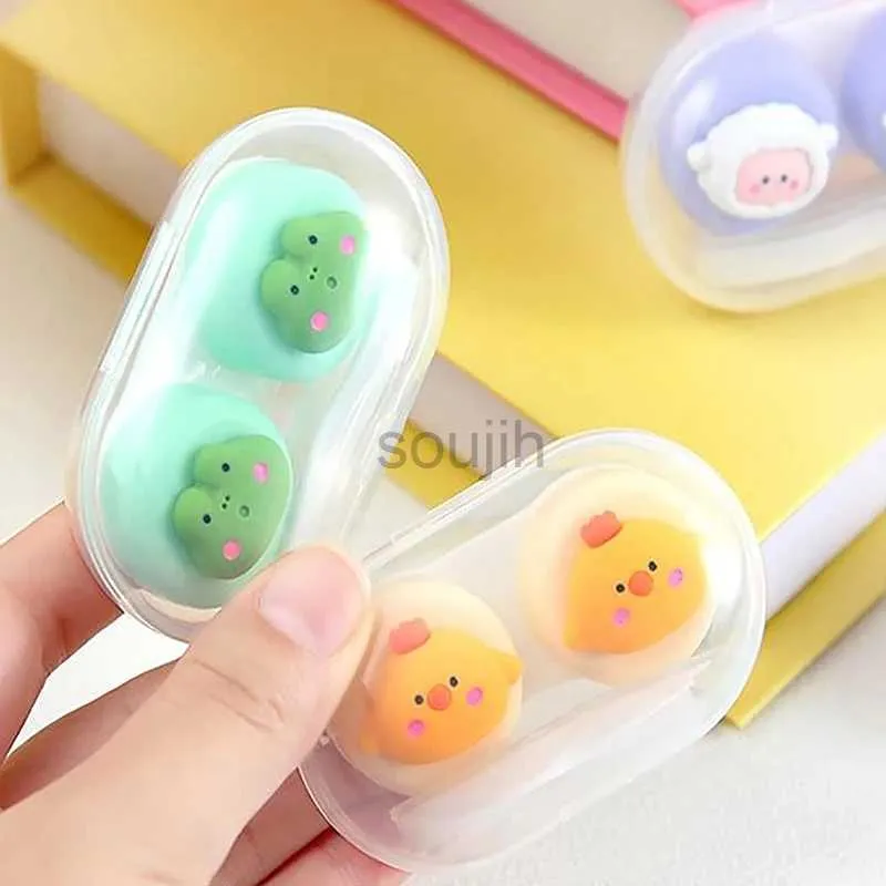 Contact Lens Accessories Portable Animal Contact Lens Case Companion Box Cute Student Myopia Mini Contact Eye Compact Storage Box Care Box d240426