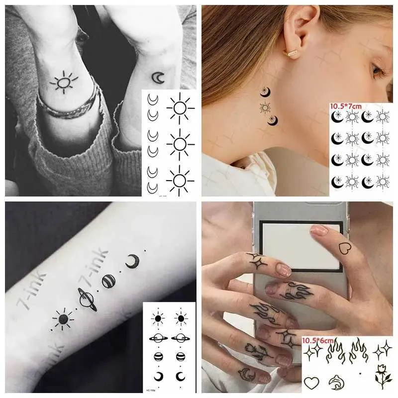 Tattoo Transfer Water Transfer Tattoo Small Sun Moon Gun Heart Body Art Waterproof Temporary Tattoos Fake Tatoo Falsh Tatto for Man Woman Kids 240426