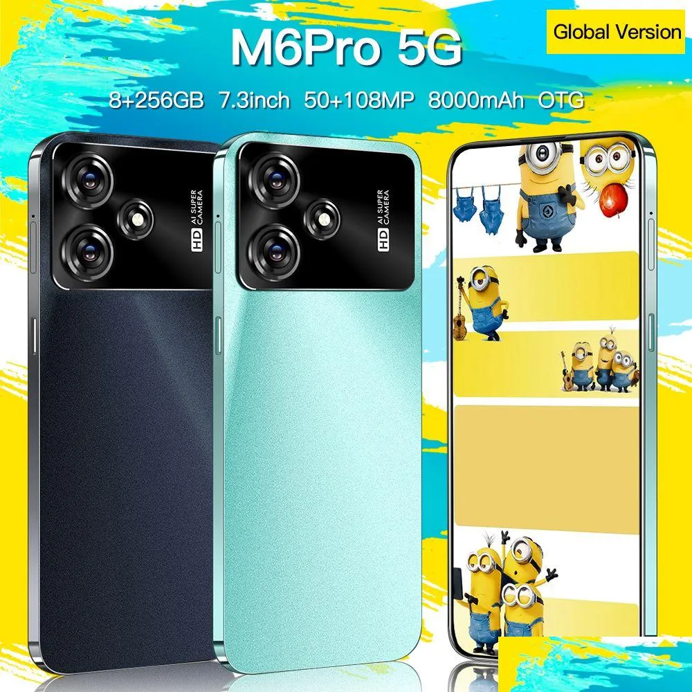 휴대폰 M6Pro 안드로이드 스마트 폰 터치 SN 색상 4G 8GB 12GB 12GB 16GB RAM 256GB 512GB 1TB ROM 7.3 인치 HD 센서 지원 MTIPLE DROP DHUCJ