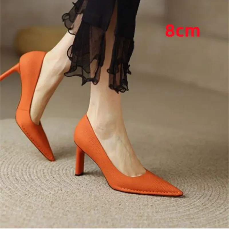 Boots Women Fashion Orange Pu Кожаная скольжение на шпильке для каблуков для вечеринки сексуально зеленые каблуки на каблуках Mujeres Tacones altos E202