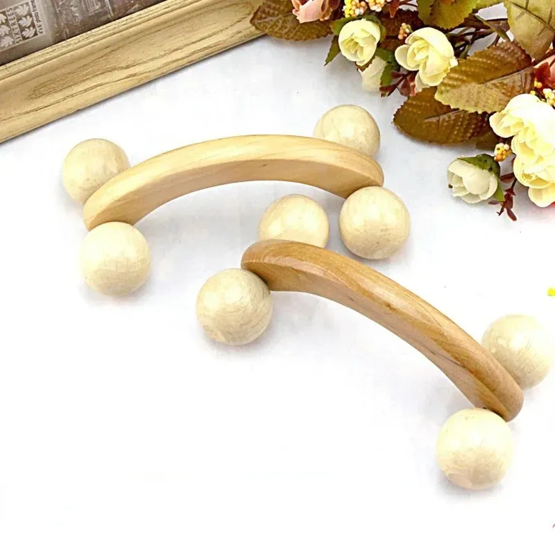 Wooden Handheld Body Roller 4 Wheels Balls Massager Arm Leg Back Foot Hand Neck Shoulder Muscle Pain Relief Massage Tool