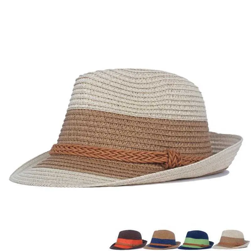 Breite Krempelhüte Eimer Hüte Frühlings- und Sommermänner Sonnenhüte Panama CS Str 57 cm Farbkontrast geflochten