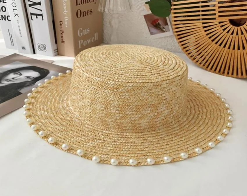 Beretten Fashion Summer Women Natural Straw Hat With Pearl Decor Belt Elegant Travel Beach Sunhat Visor Caps Casual Panama Boater3337936