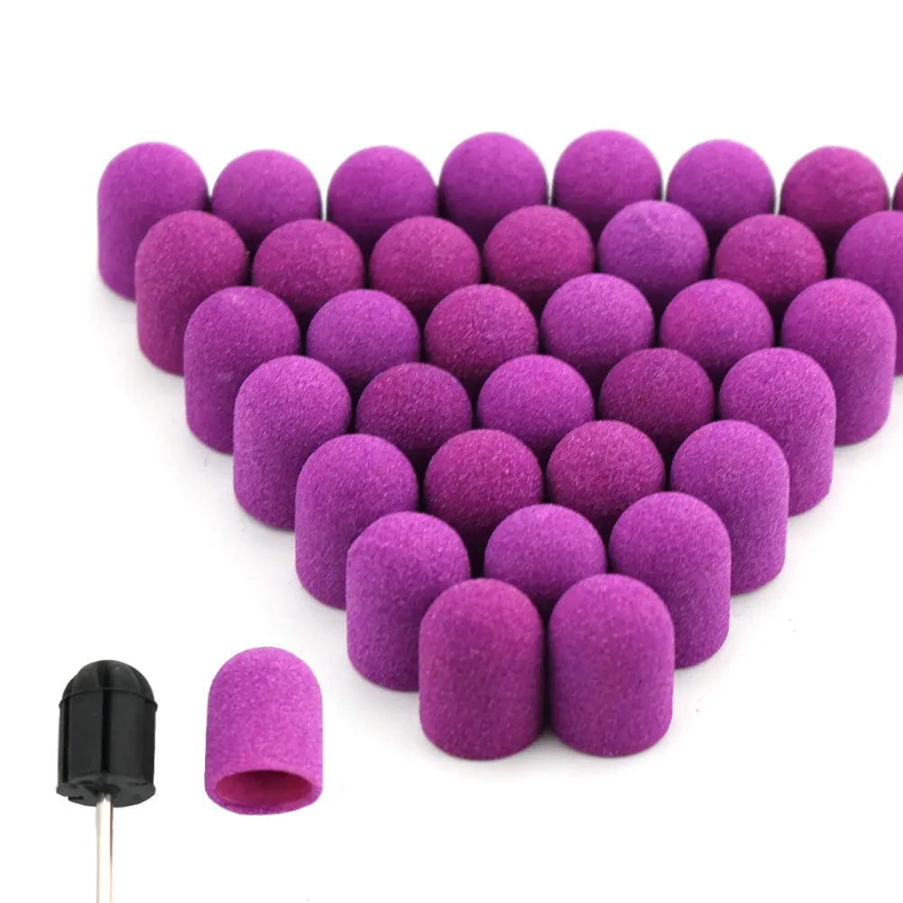 Bits 20pcs 10*15/13*19 Purple Nail Sanding Caps With Rubber Gel Remover Cutter Drill Bits Pedicure Cuticle Tools Drill Accessories