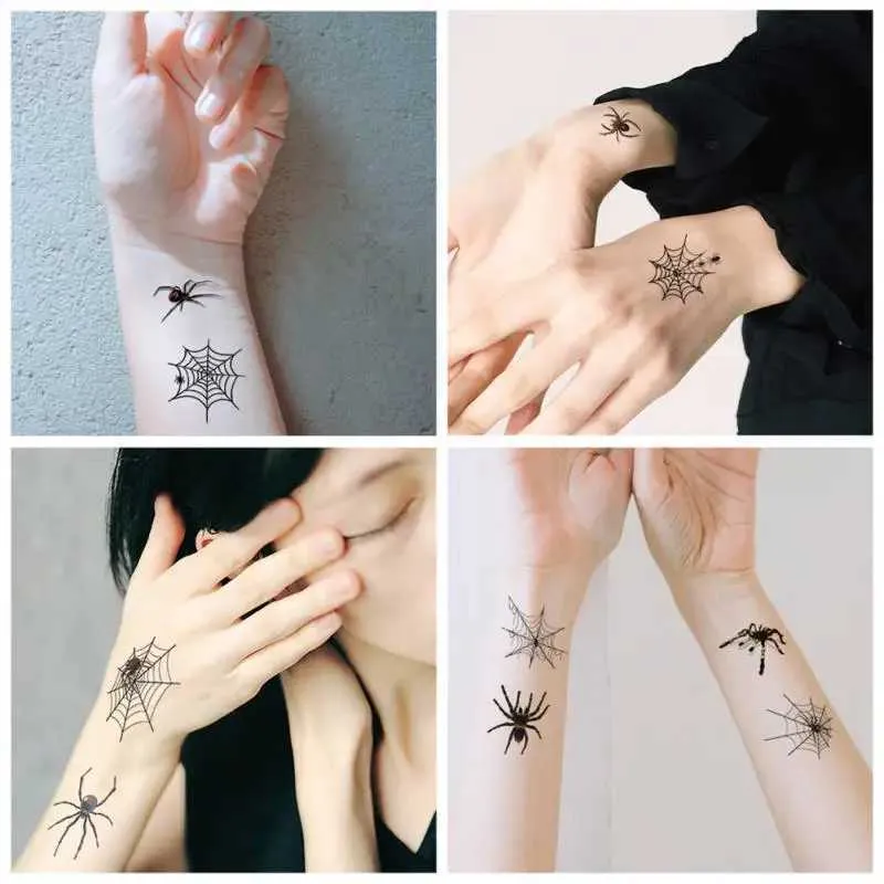 Tattoo Transfer Halloween Temporary Tattoo Sticker Black Spider Web Face Body Art Sticker Simulation Cobwebs Waterproof Tattoo Stickers 2021 240426