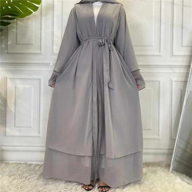 Ethnic Clothing Islamic Abaya Dubai Women Muslim Dress Chiffon Kaftan Two-layer Abayat Ruffle Long Robe Caftan Marocain Hijab Abayas