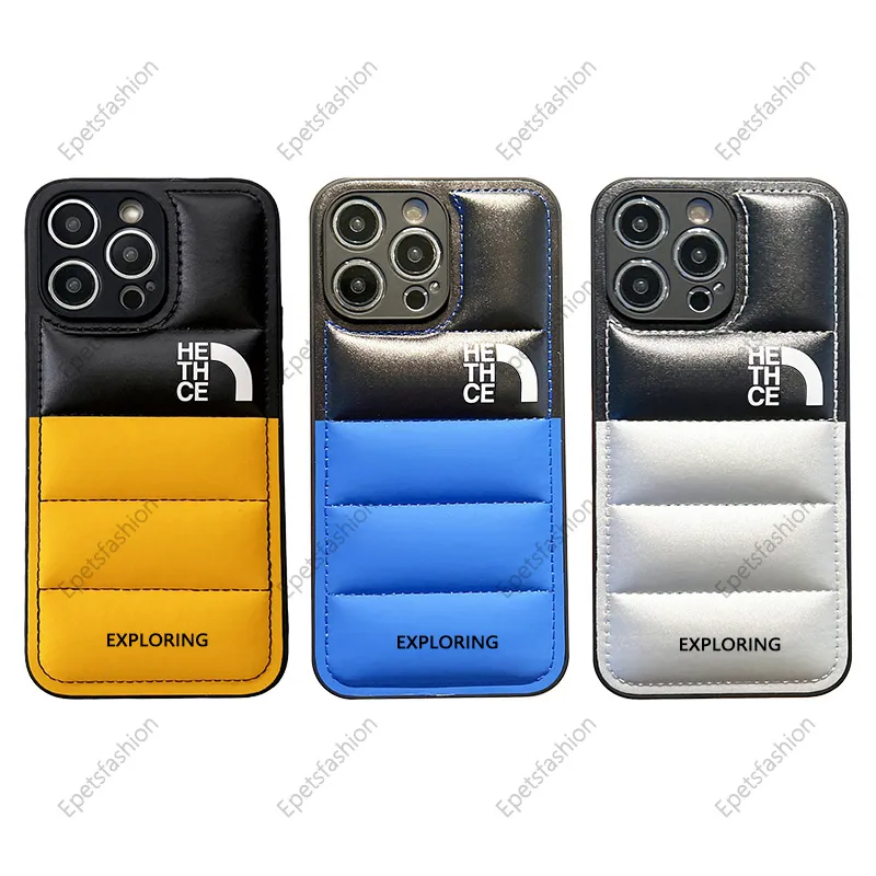 Imitatie Down Jacket Color Blocking Design iPhone Case voor Apple 15 Promax 11 12 13 14 Pro Max Plus Exploration Fall Protection Case Designer Runway 043