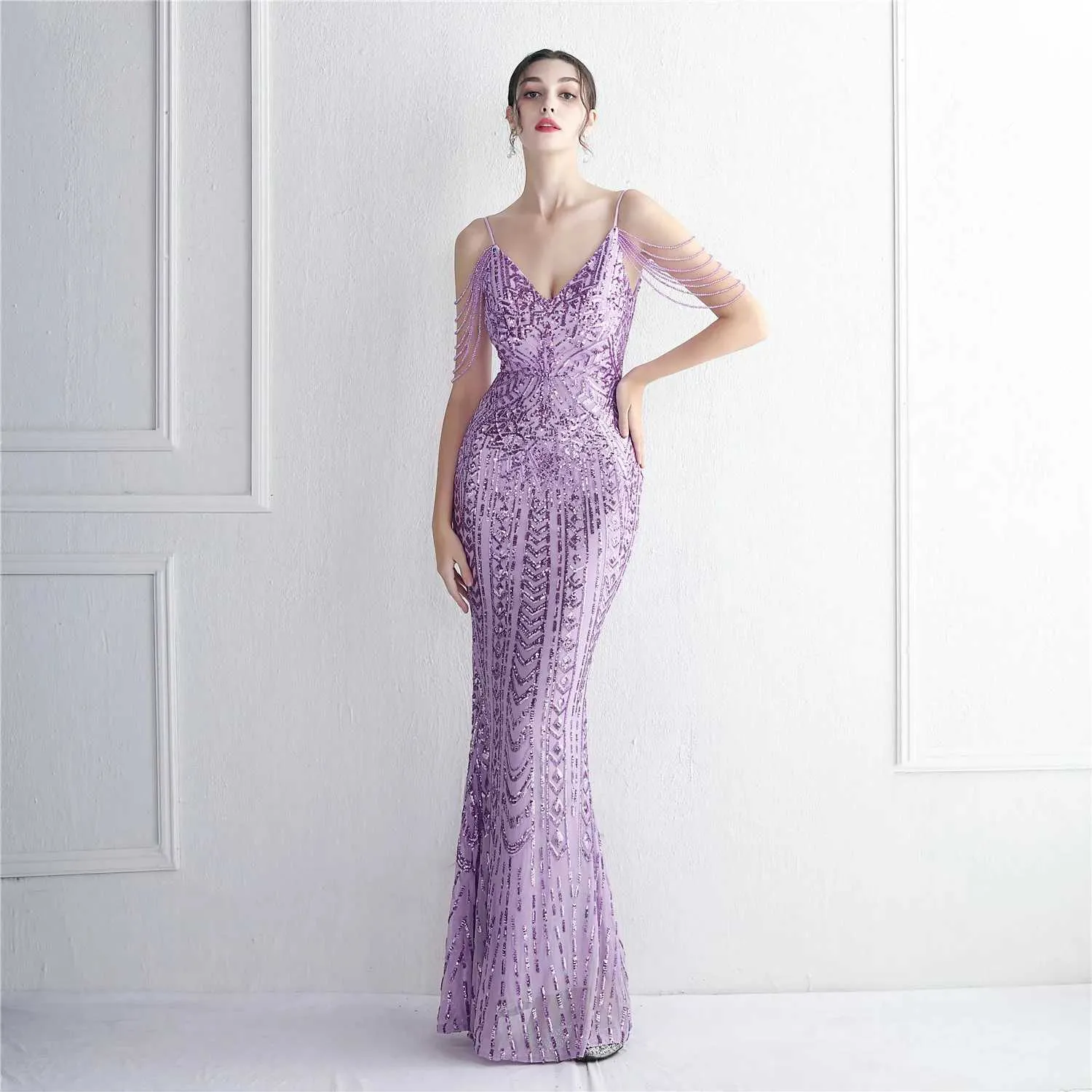 Women's Elegant Blue Lace Strapless Dress for Parties and Proms Runway Fashion Dresses: Lavender Sequin Maxi Dress Sexy V Neck Evening Gown,  Strapless Long Sequin Dress With Beading From Julia_dress, $58.68 |  DHgate.Com