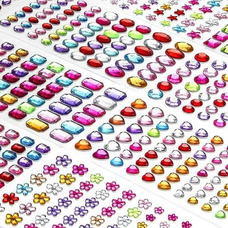 Tattoo Transfer Muticolor Self Adhesive Gems Stickers for Crafts Bling Rhinestones Assorted Shapes Jewels Rhinestones Stickers Girls Kids Gifts 240427