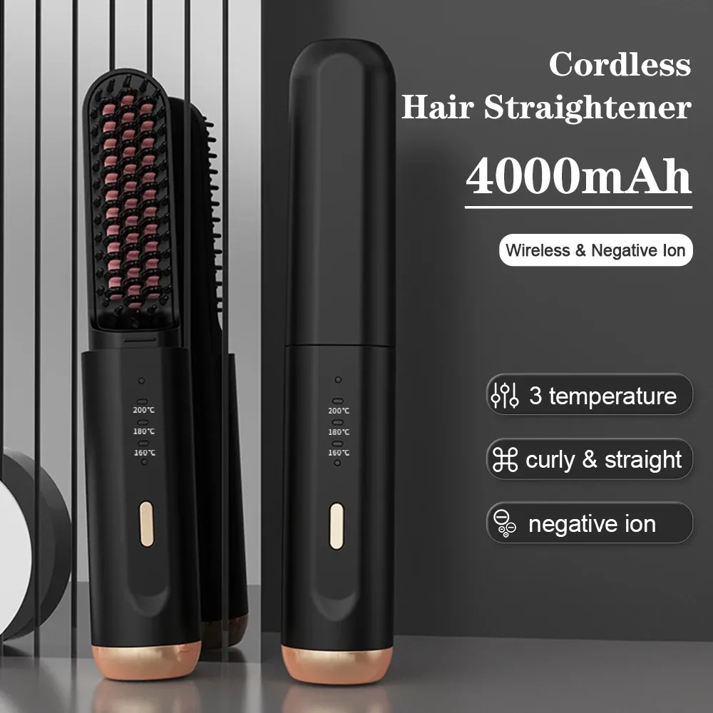 Brushes Cordless Hair Straightener Brush Fast Heated Straightener Brush Multifunctional Electric Hot Comb Hair Professional