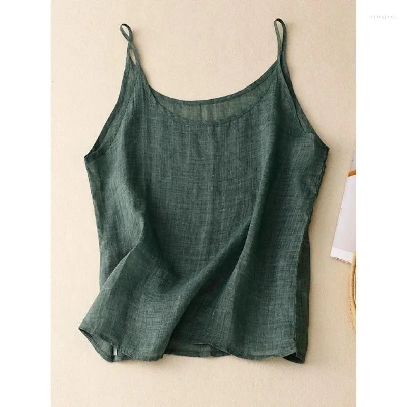 Women's Tanks Linen Small Halter Summer Thin Breathable Pure Color Simple Sleeveless Vest Loose Cotton Blouse